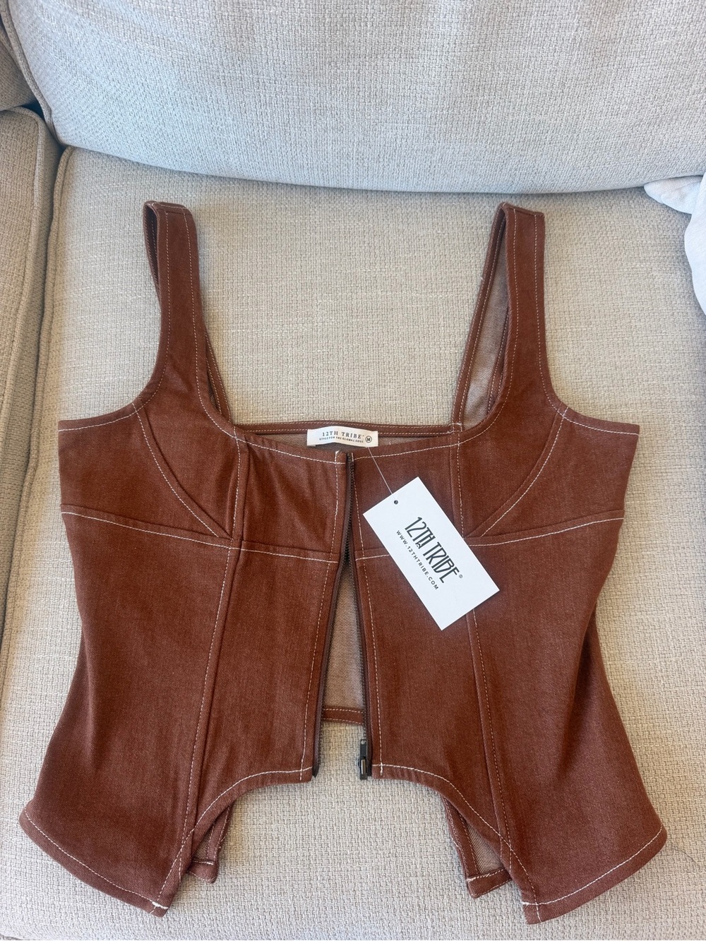 Sabine Brown Zip a front Corset Tank - Size M - Picture 3 of 7
